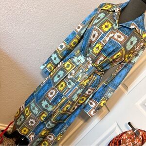 Blue, Yellow & Orange Honeycomb 70s Dress